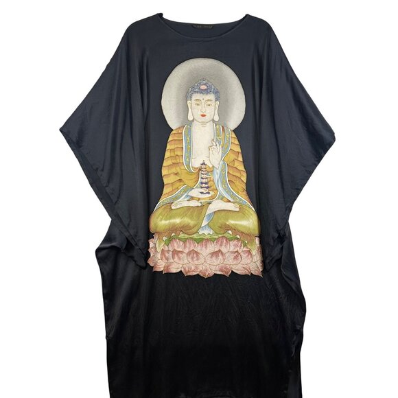 Asian Image Silk Kaftan Buddha Dress One Size Up to XL Loungewear India RARE Zen - Picture 1 of 14